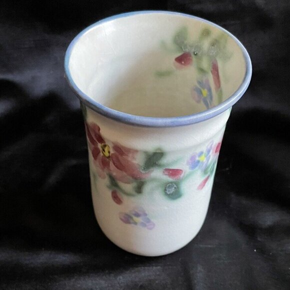 Clouds Folsom Pottery Cup or Vase Floral Handmade 1993 Signed 5" Tall Vintage - Picture 2 of 6